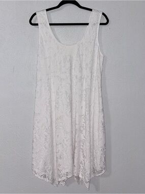 Soma White Burnout Lace Dress Boho Floral Sleeveless Handkerchief Hem Large